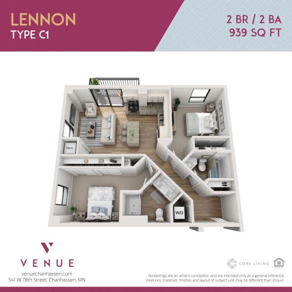Studio, 1, 2 & 3 Bedroom Floor Plans at Venue Apartments Chanhassen